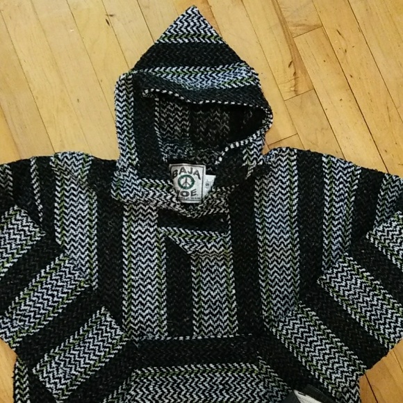 Sweaters - Baja Joe gray and green sweater,hoodie attached.
